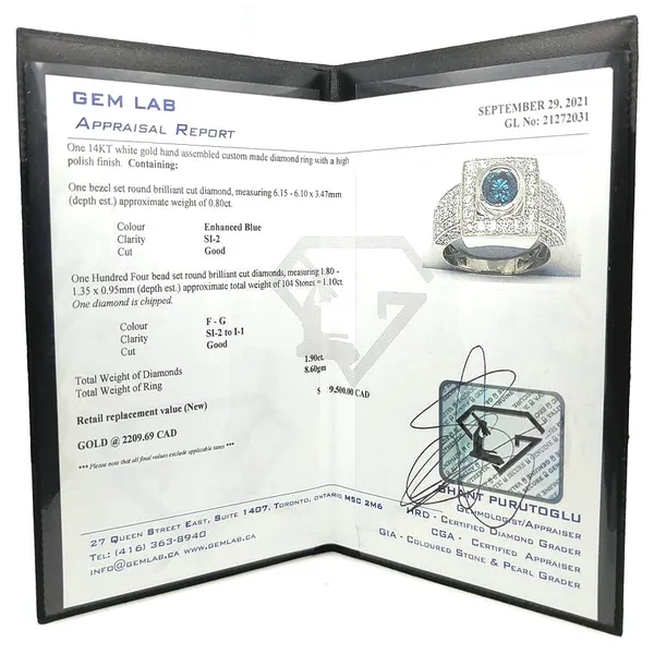 14KT White Gold 1.90ctw Blue and White Diamond Estate Ring Image 4 Harmony Jewellers Grimsby, ON