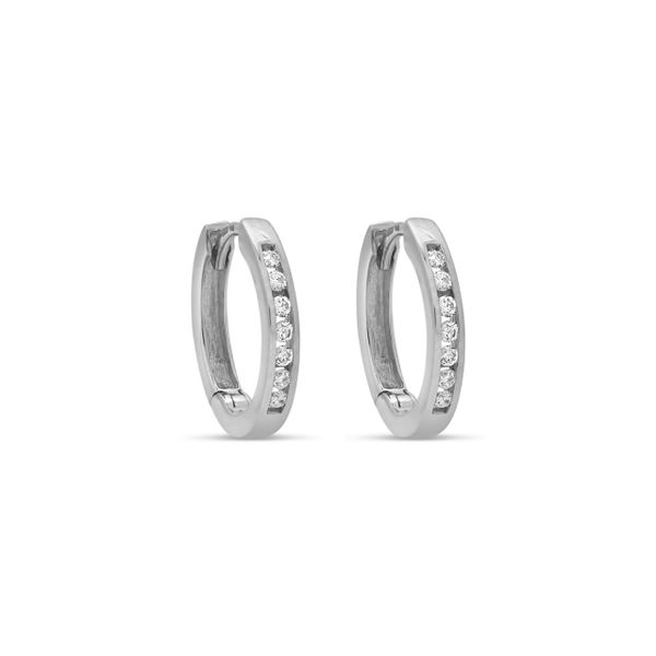 10KT White Gold 0.10ctw Diamond Mini Channel Set Huggie Earrings Image 2 Harmony Jewellers Grimsby, ON