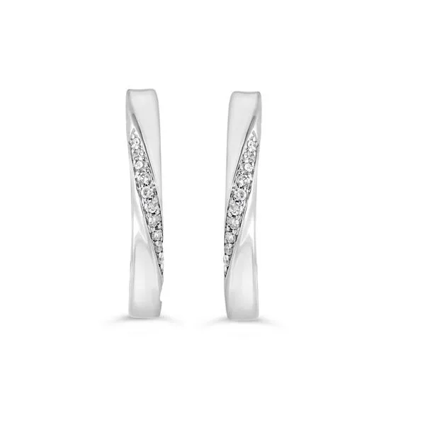 10KT White Gold 0.05ctw Diamond Twist Pave Huggie Earrings Harmony Jewellers Grimsby, ON