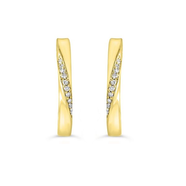 10KT Yellow Gold 0.05ctw Diamond Twist Pave Huggie Earrings Harmony Jewellers Grimsby, ON