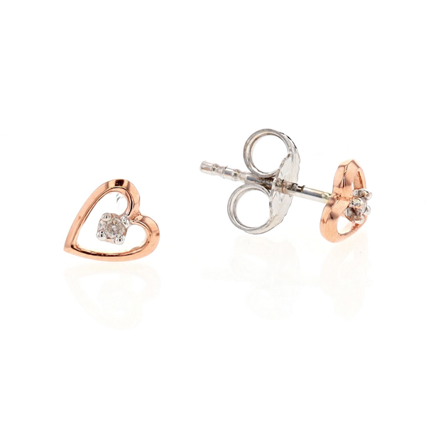 10KT Rose and White Gold 0.02ctw Diamond Heart Stud Earrings Harmony Jewellers Grimsby, ON