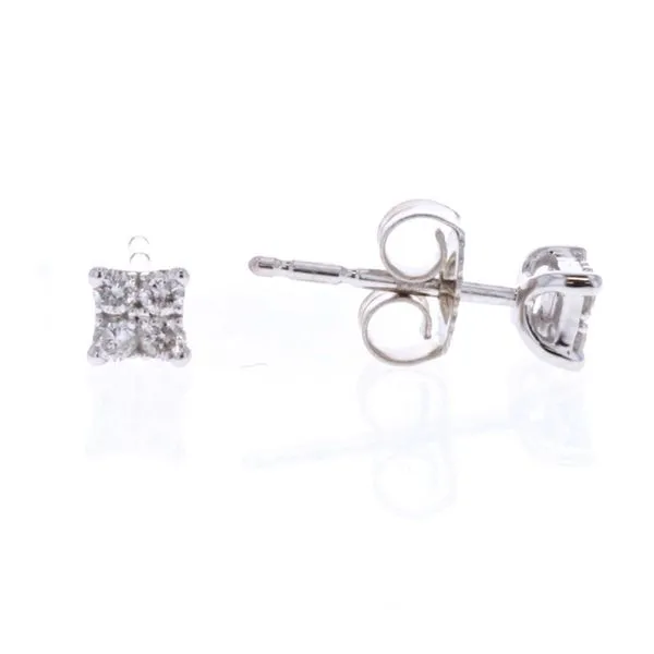 10KT White Gold 0.12ctw Diamond Icicles Mirage Princess Illusion Stud Earrings Harmony Jewellers Grimsby, ON