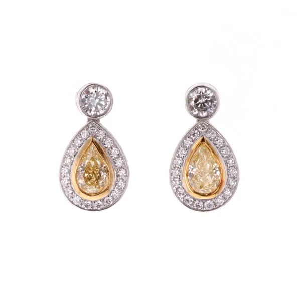 18KT Yellow Gold and Platinum 3.21ctw Fancy Yellow Diamond Estate Earrings Harmony Jewellers Grimsby, ON