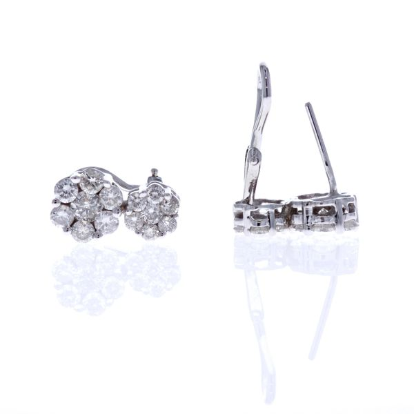 14KT White Gold 1.75ctw Diamond Double Cluster Estate Drop Earrings Harmony Jewellers Grimsby, ON