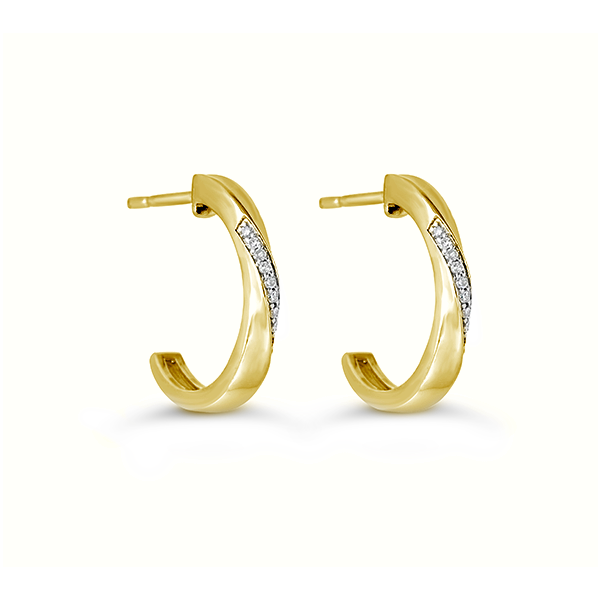 10KT Yellow Gold 0.05ctw Diamond Twist Pave Huggie Earrings Image 2 Harmony Jewellers Grimsby, ON