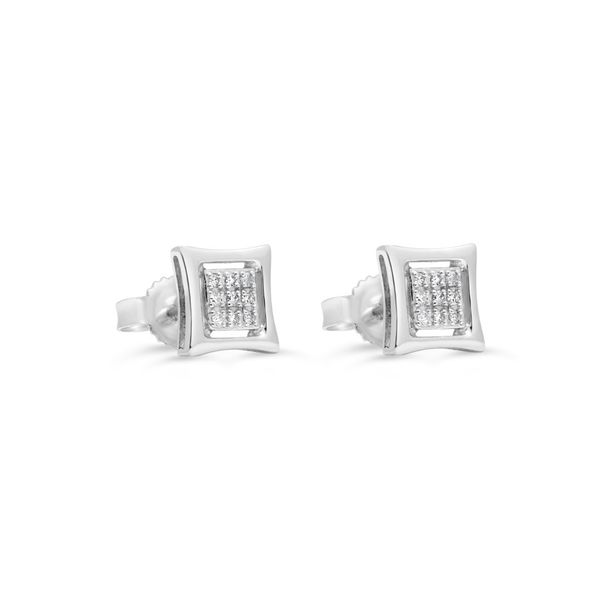10KT White Gold 0.05ctw Diamond Icicles Pave Square Stud Earrings Image 2 Harmony Jewellers Grimsby, ON