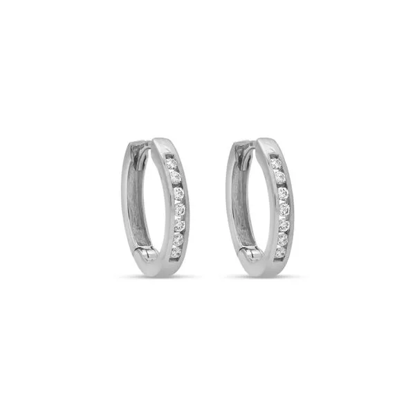 10KT White Gold 0.10ctw Diamond Mini Channel Set Huggie Earrings Image 2 Harmony Jewellers Grimsby, ON