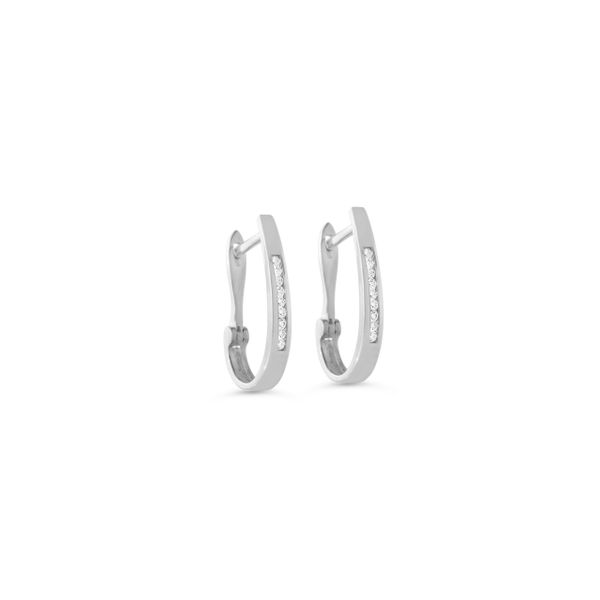 10KT White Gold 0.072ctw Diamond Oval Huggie Earrings Image 2 Harmony Jewellers Grimsby, ON