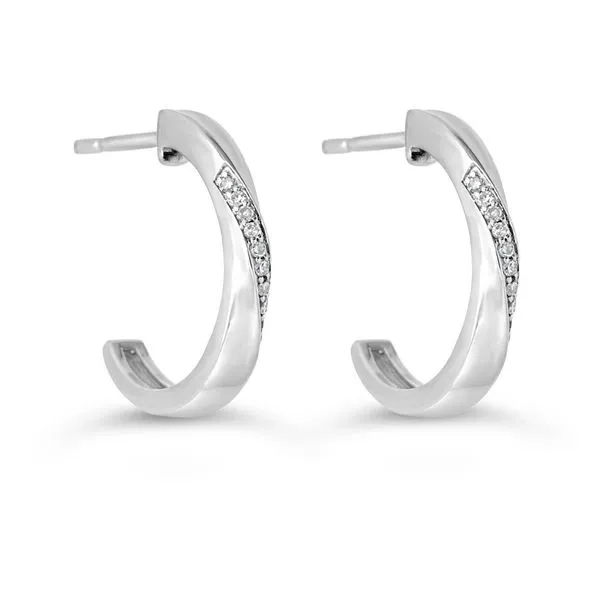 10KT White Gold 0.05ctw Diamond Twist Pave Huggie Earrings Image 2 Harmony Jewellers Grimsby, ON