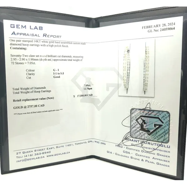 14KT White Gold 7.05ctw Diamond Estate Hoop Earrings Image 2 Harmony Jewellers Grimsby, ON