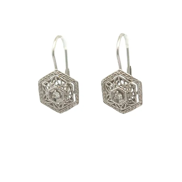 14KT White Gold Vintage Diamond Drop Estate Earrings Image 2 Harmony Jewellers Grimsby, ON