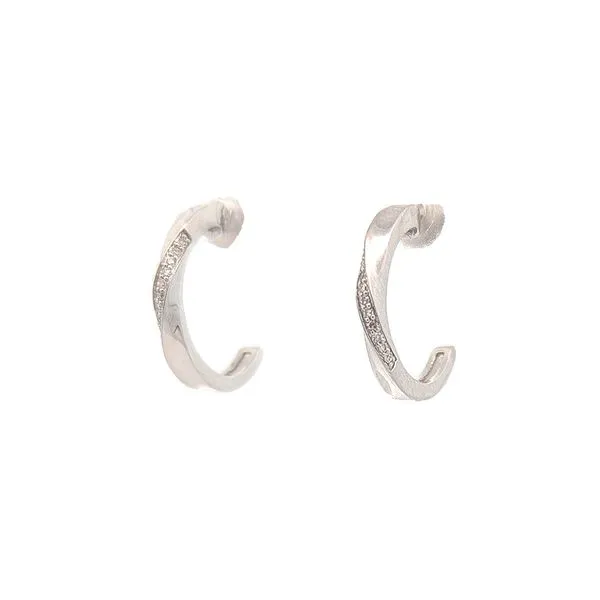 10KT White Gold 0.05ctw Diamond Twist Pave Huggie Earrings Harmony Jewellers Grimsby, ON