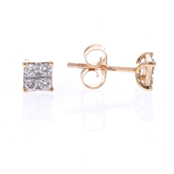 10KT Yellow Gold 0.18ctw Diamond Icicles Mirage Princess Illusion Stud Earrings Harmony Jewellers Grimsby, ON