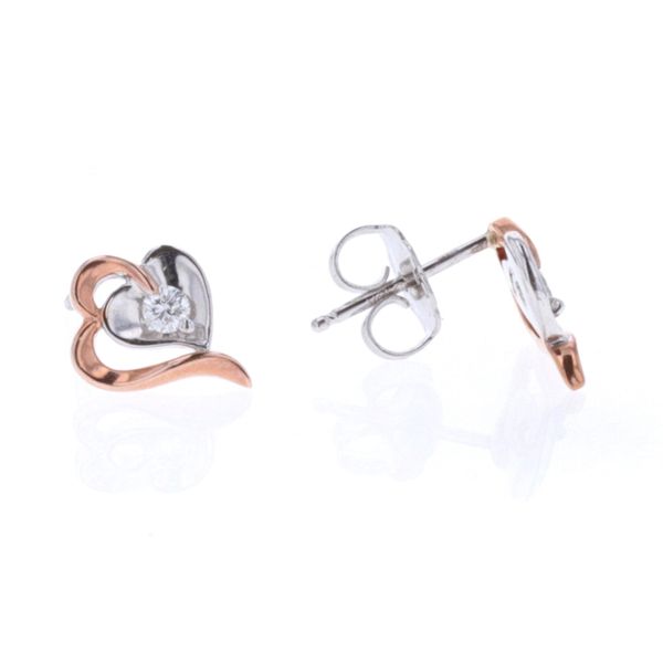10KT White and Rose Gold Heart 0.08ctw Canadian Diamond Stud Earrings Harmony Jewellers Grimsby, ON