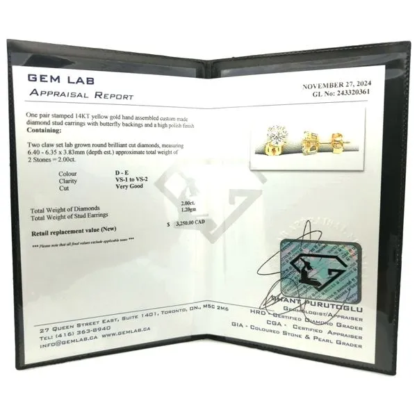 14KT Yellow Gold 2.00ctw Lab Grown Diamond Stud Earrings Image 2 Harmony Jewellers Grimsby, ON
