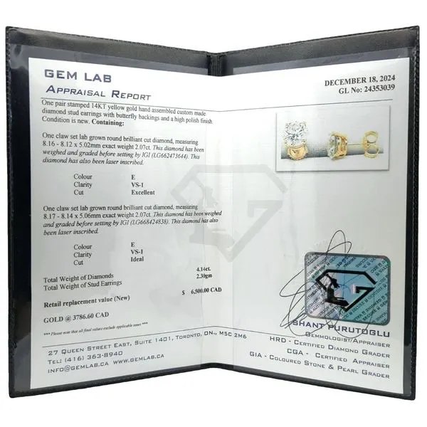 14KT Yellow Gold 4.14ctw Lab Grown Diamond Stud Earrings Image 2 Harmony Jewellers Grimsby, ON