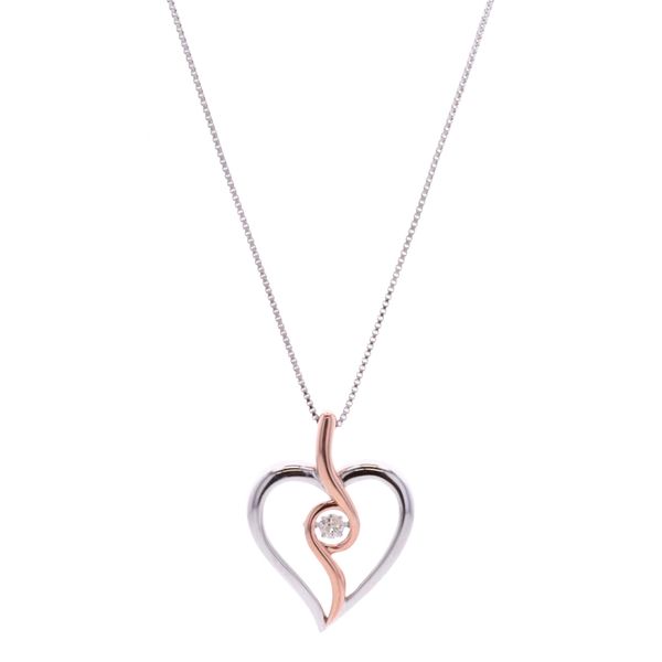 Sterling Silver and 10KT Rose Gold 0.10ctw Canadian Diamond Heart Necklace Harmony Jewellers Grimsby, ON