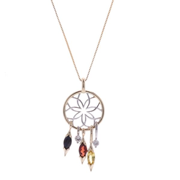 10KT Two Tone Gold Multi Stone Dream Catcher Pendant Necklace Harmony Jewellers Grimsby, ON