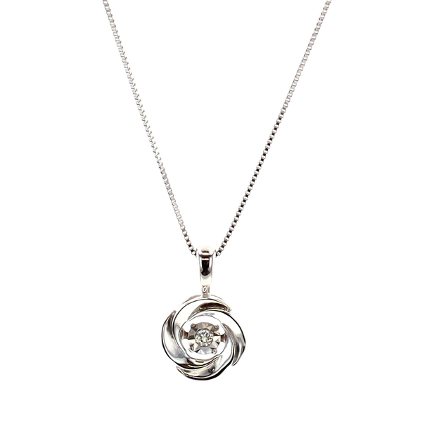 10KT White Gold 0.02ctw Diamond Tempo Swirling Circle Necklace Harmony Jewellers Grimsby, ON