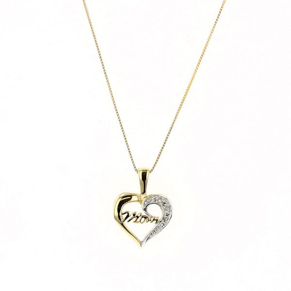 10KT Yellow and White Gold 0.02ctw Diamond Mom Heart Necklace Harmony Jewellers Grimsby, ON