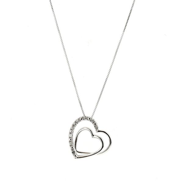 10KT White Gold 0.05ctw Diamond Double Heart Necklace Harmony Jewellers Grimsby, ON