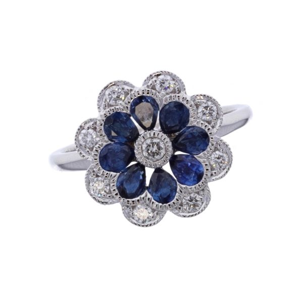 18KT White Gold Sapphire and 0.28ctw Diamond Estate Flower Ring Harmony Jewellers Grimsby, ON