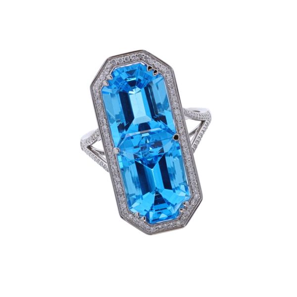 18KT White Gold Blue Topaz and 0.40ctw Diamond Estate Ring Harmony Jewellers Grimsby, ON