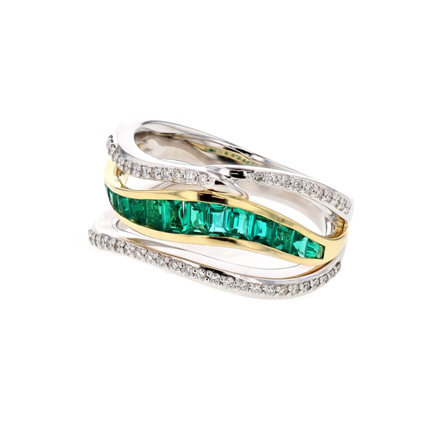 Simon G - 18KT White and Yellow Gold Emerald and 0.24ctw Diamond Ring Image 2 Harmony Jewellers Grimsby, ON