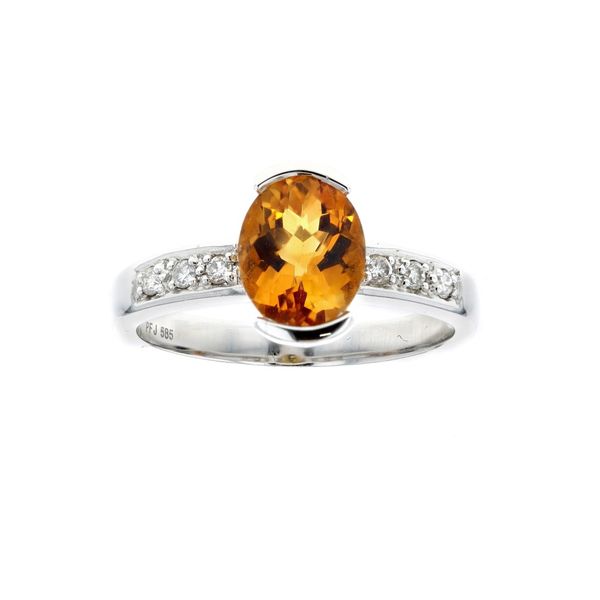 14KT White Gold Citrine and 0.10ctw Diamond Ring Harmony Jewellers Grimsby, ON