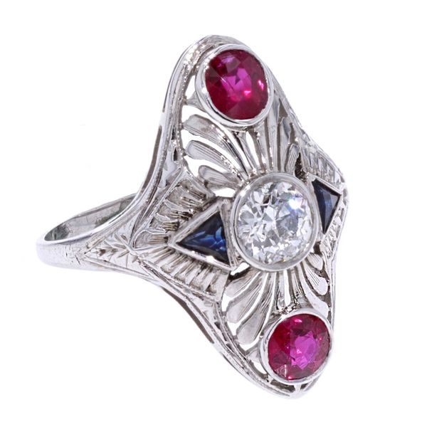 18KT White Gold 0.67ctw Diamond, Blue Sapphire and Ruby Estate Ring Image 2 Harmony Jewellers Grimsby, ON
