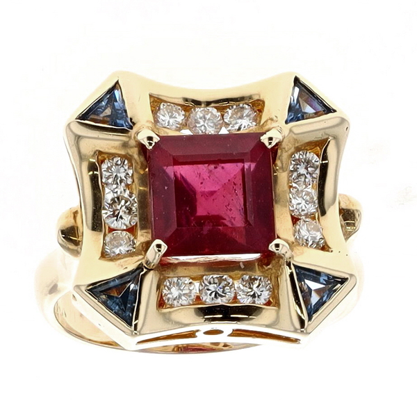 14KT Yellow Gold Ruby, Sapphire and Diamond Fancy Estate Ring 3.91ctw Harmony Jewellers Grimsby, ON