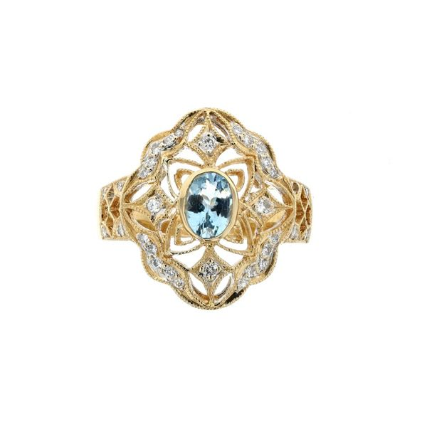18KT Yellow Gold Natural Aquamarine and 0.15ctw Diamond Estate Ring Harmony Jewellers Grimsby, ON
