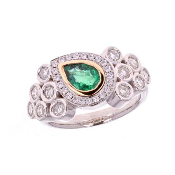 18KT Two Tone Gold Emerald Diamond Estate Cocktail Ring Harmony Jewellers Grimsby, ON
