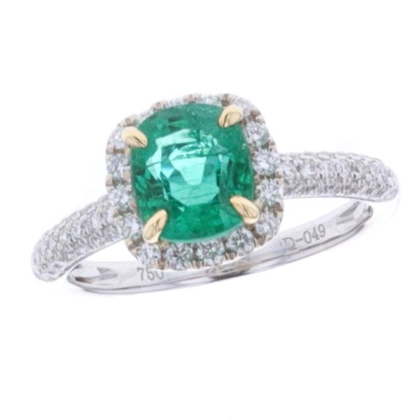 18KT White and Yellow Gold Natural Emerald and 0.49ctw Diamond Estate Ring Harmony Jewellers Grimsby, ON