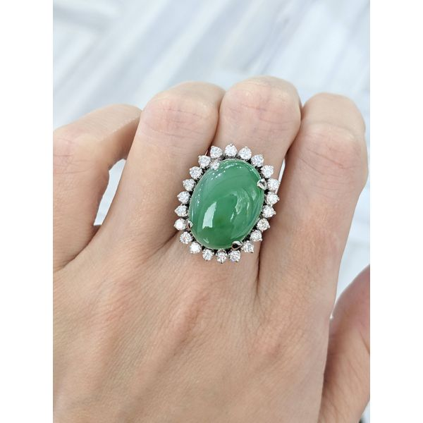 18KT White Gold Jadeite and 1.22ctw Diamond Estate Ring Image 2 Harmony Jewellers Grimsby, ON
