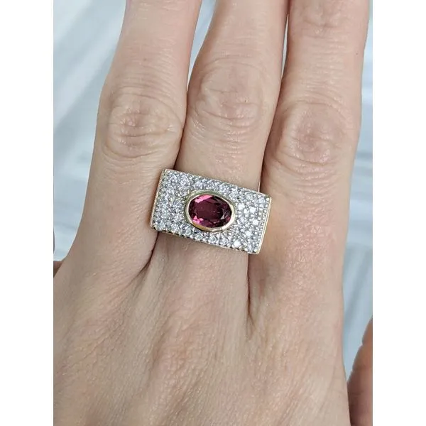 14KT Yellow with Rhodium Plating Gold Natural Pink Tourmaline and 0.40ctw Diamond Estate Ring Image 2 Harmony Jewellers Grimsby, ON