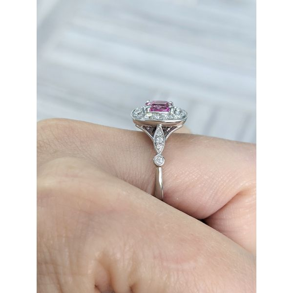 18KT White Gold Natural Pink Sapphire and 0.65ctw Diamond Estate Ring Image 3 Harmony Jewellers Grimsby, ON