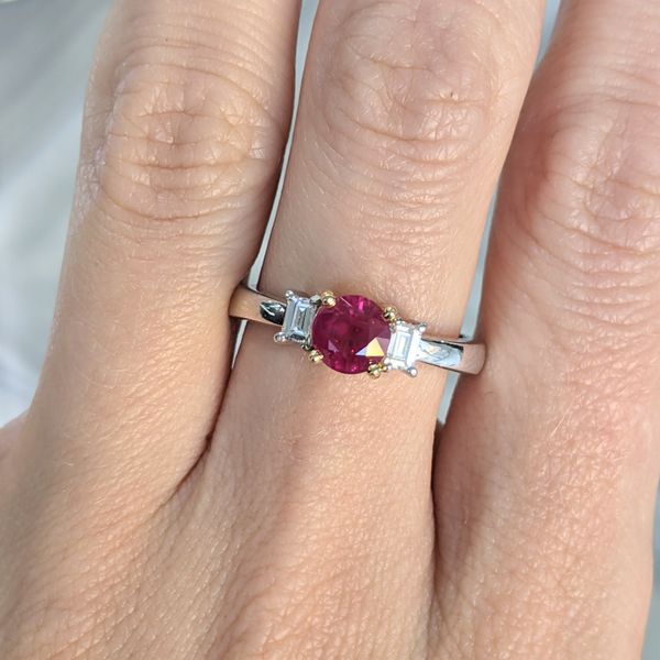18KT White and Yellow Gold Natural Ruby and 0.21ctw Diamond Estate Ring Image 3 Harmony Jewellers Grimsby, ON