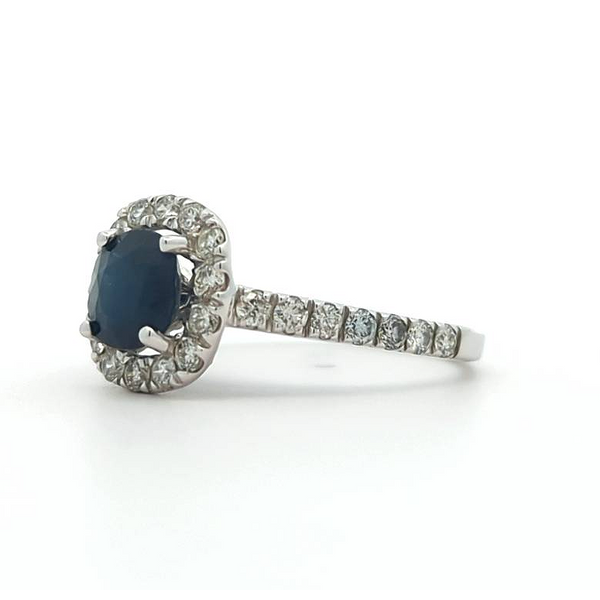 14KT White Gold Natural Blue Sapphire and 0.90ctw Diamond Estate Ring Image 2 Harmony Jewellers Grimsby, ON