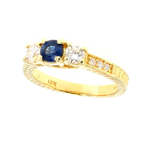 18KT Yellow Gold Natural Blue Sapphire and 0.62ctw Diamond Estate Ring Image 2 Harmony Jewellers Grimsby, ON
