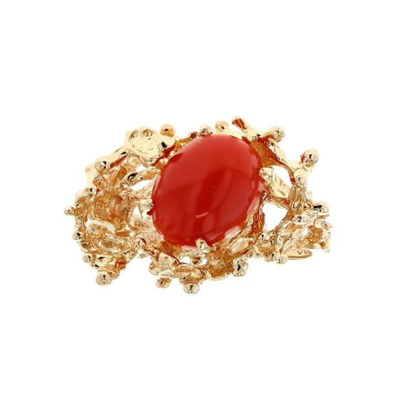 14KT Yellow Gold Natural Red Coral Solitaire Estate Ring Harmony Jewellers Grimsby, ON