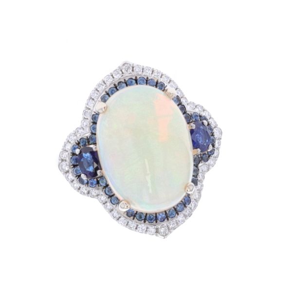 14KT White Gold Natural Blue Sapphire, Opal and 0.20ctw Diamond Estate Ring Harmony Jewellers Grimsby, ON