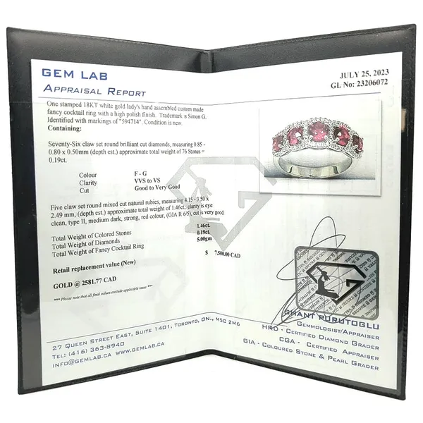 18KT White Gold Natural Ruby and 0.19ctw Diamond 