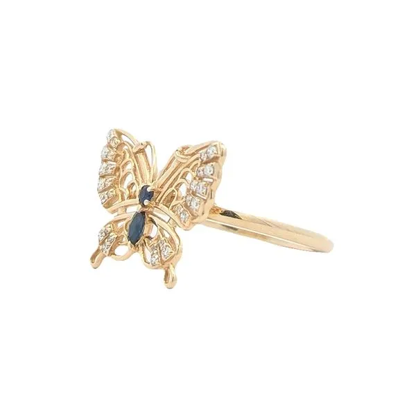 14KT Yellow Gold Blue Sapphire and 0.18ctw Diamond Butterfly Ring Image 2 Harmony Jewellers Grimsby, ON