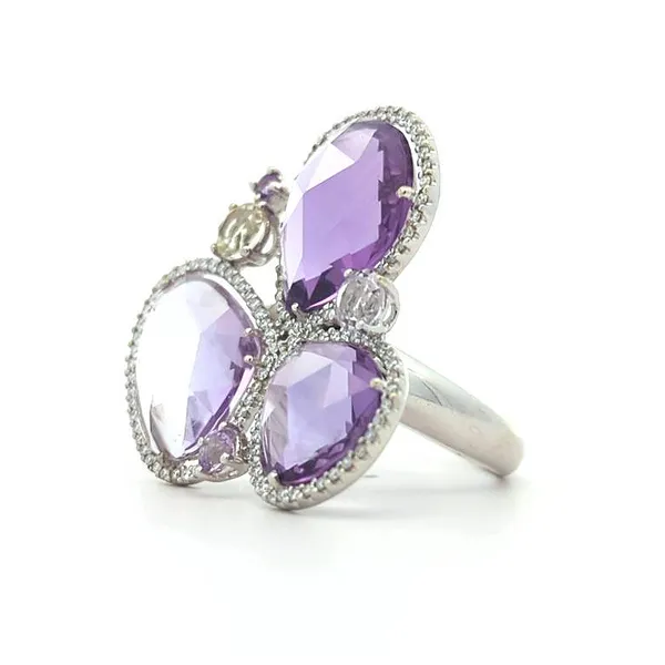 18KT White Gold Natural Amethyst, Peridot and 0.36ctw Diamond Estate Cocktail Ring Image 2 Harmony Jewellers Grimsby, ON