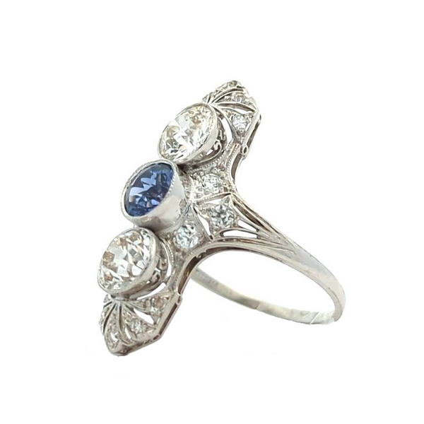 Platinum Natural Blue Sapphire and 2.47ctw Diamond Vintage Estate Cocktail Ring Image 2 Harmony Jewellers Grimsby, ON