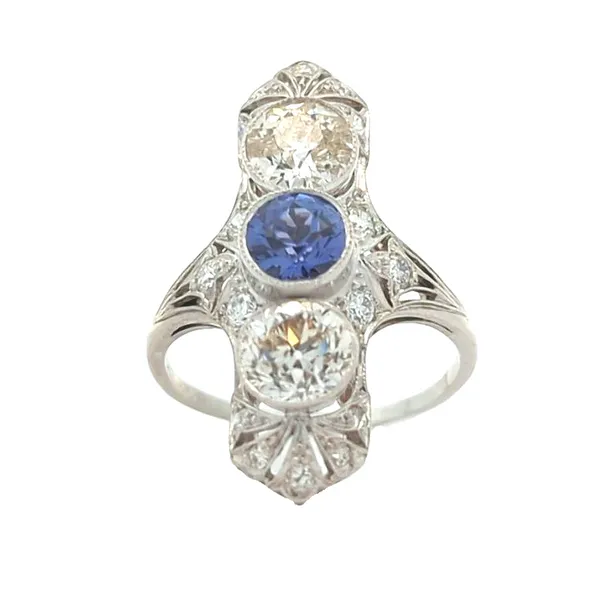 Platinum Natural Blue Sapphire and 2.47ctw Diamond Vintage Estate Cocktail Ring Harmony Jewellers Grimsby, ON