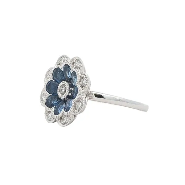 18KT White Gold Sapphire and 0.28ctw Diamond Estate Flower Ring Image 2 Harmony Jewellers Grimsby, ON