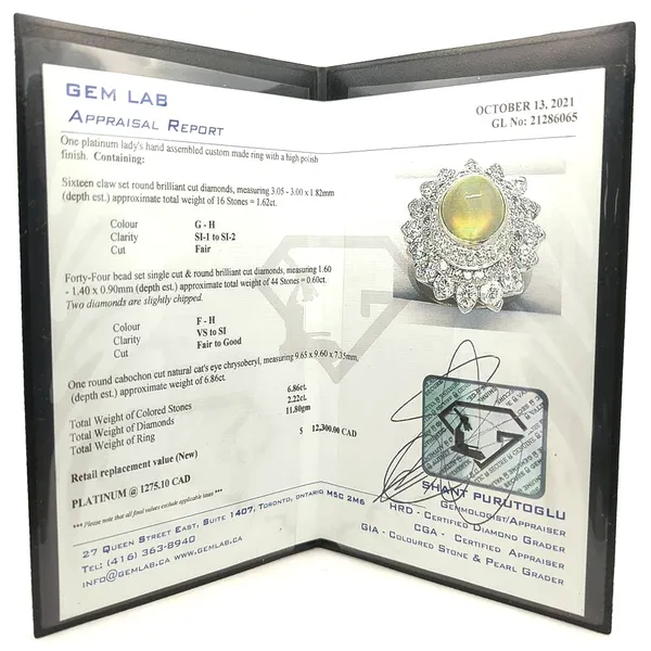 Platinum Natural Cat's Eye and 2.22ctw Diamond Estate Ring Image 3 Harmony Jewellers Grimsby, ON