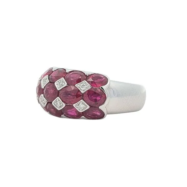 14KT White Gold Natural Ruby and 0.07ctw Diamond Estate Band Image 2 Harmony Jewellers Grimsby, ON